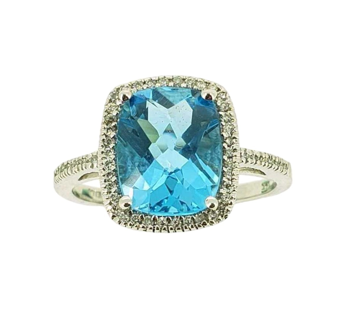 Cushion Blue Topaz Ring in White Gold