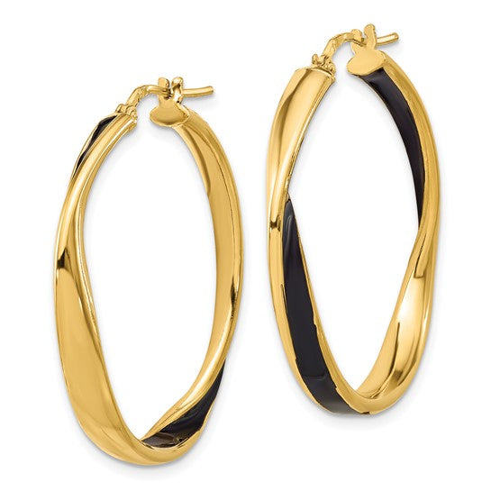 Gold-Tone Sterling Silver Black Enamel Hoops