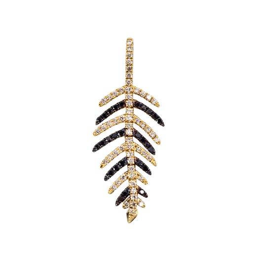Yellow Gold Black Diamond Feather Pendant