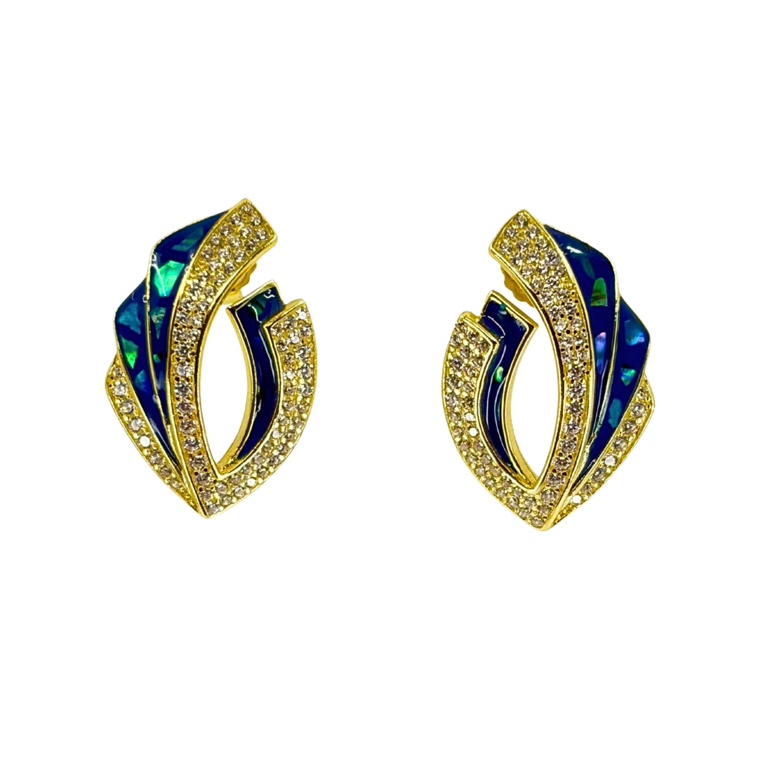 Blue Abalone and Cz Post Earrings