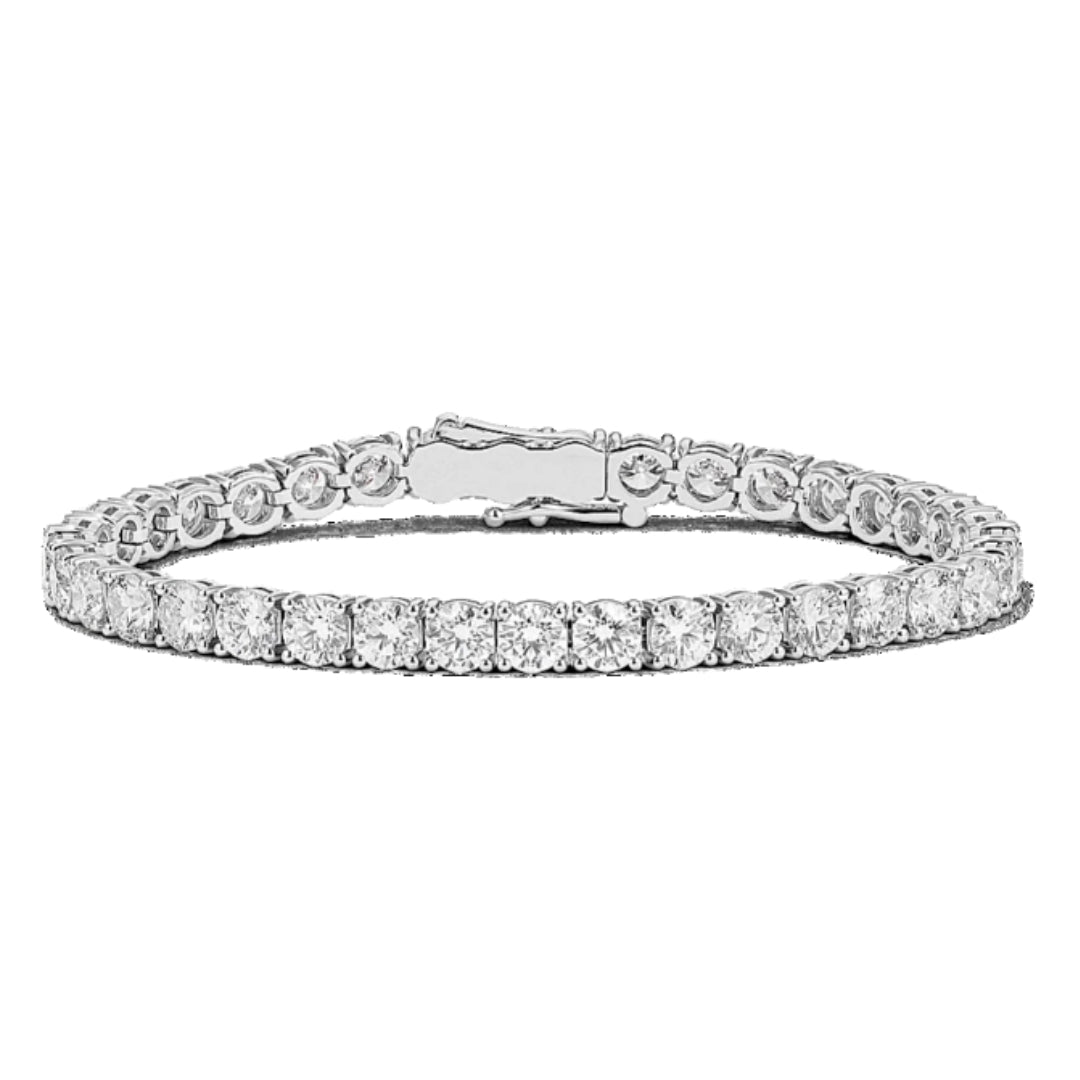 White gold tennis bracelet set with sparkling round lab grown diamonds.