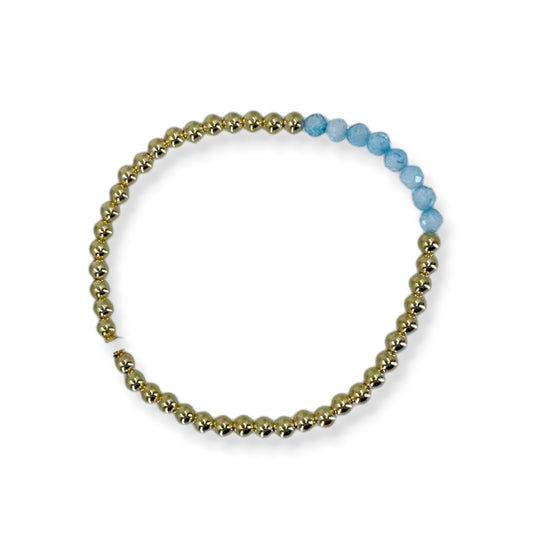 Gold Filled Beaded Bracelet with Faceted Blue Topaz Bar