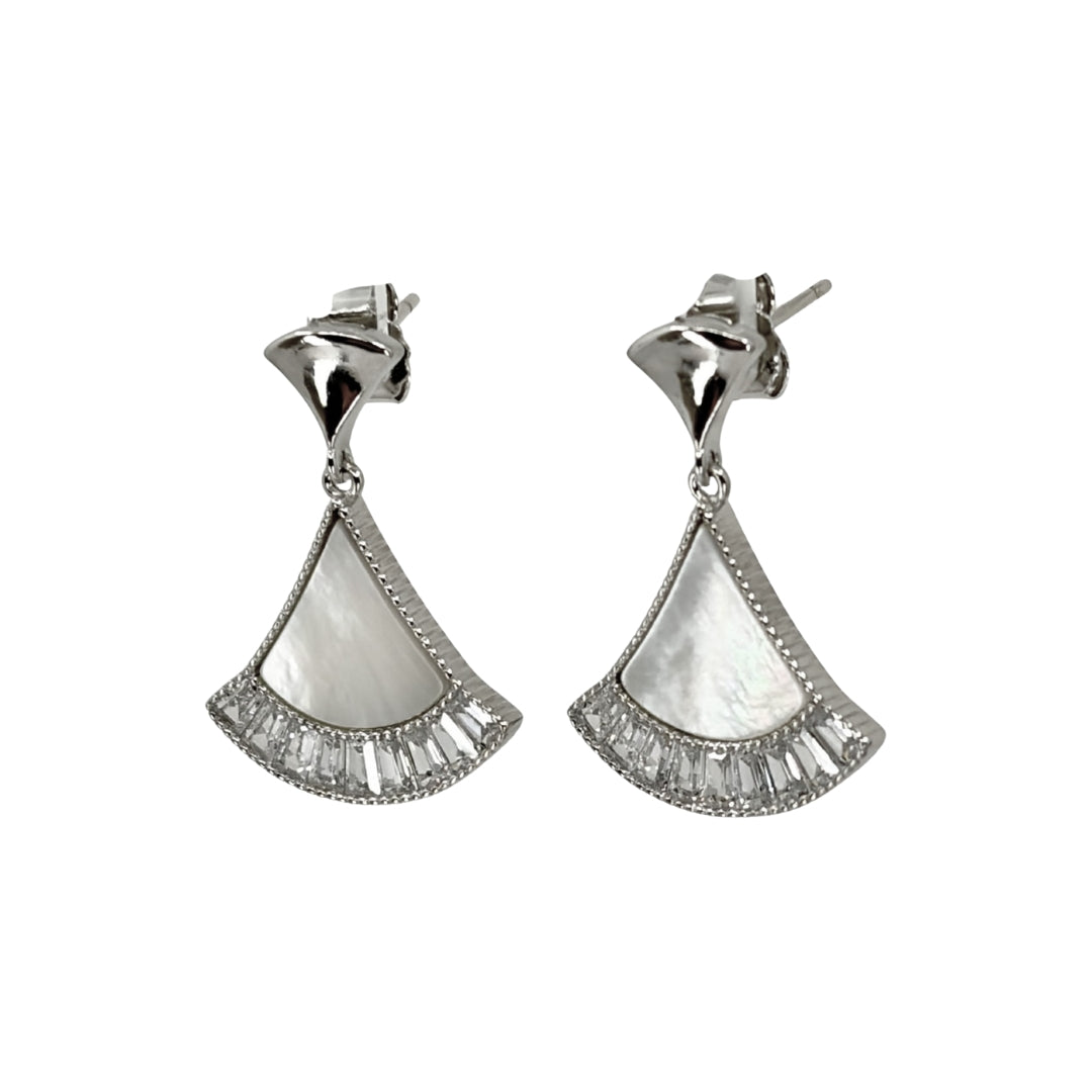 Silver Beaded Mother of Pearl Fan Earrings