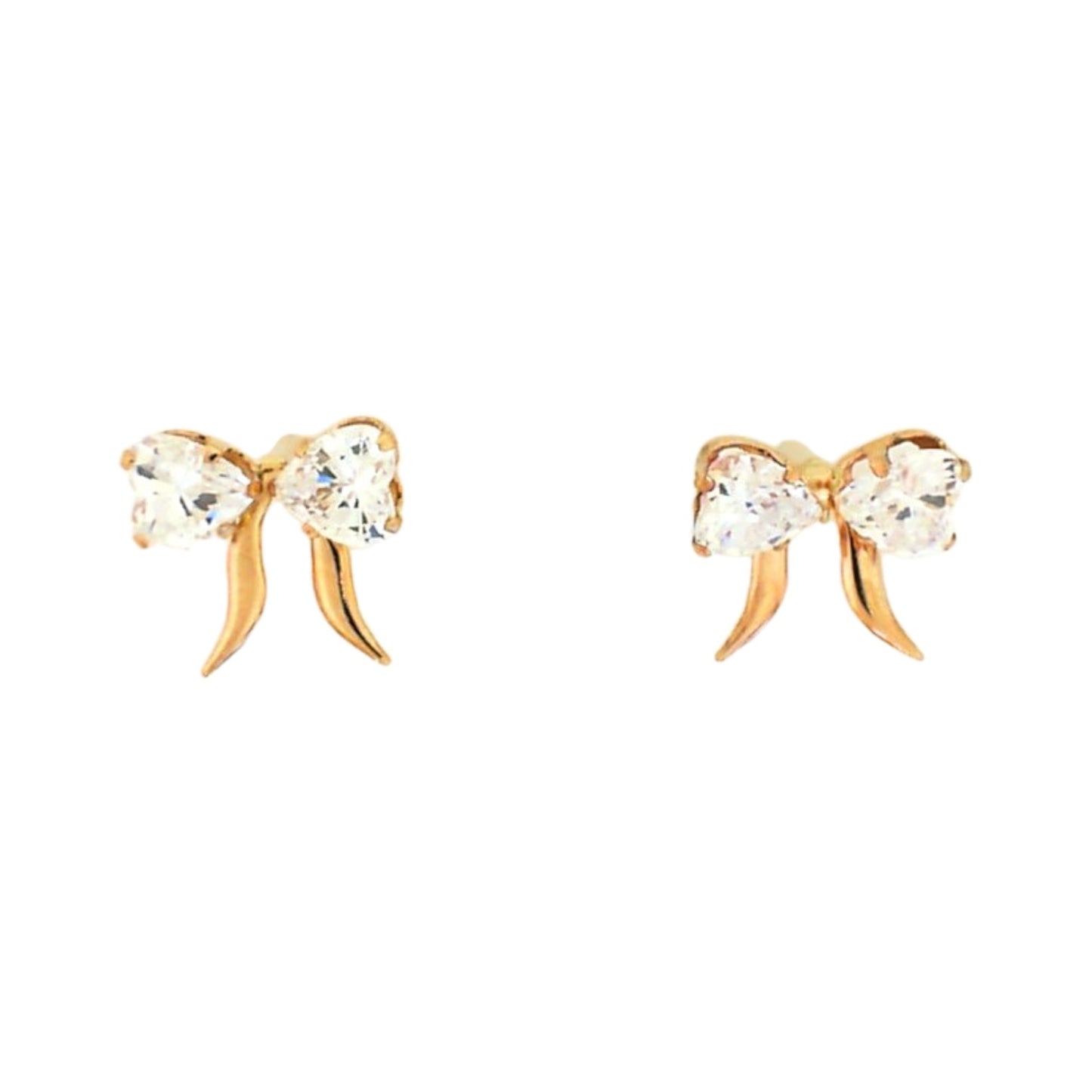 Vintage Yellow Gold Cz Bow Earrings