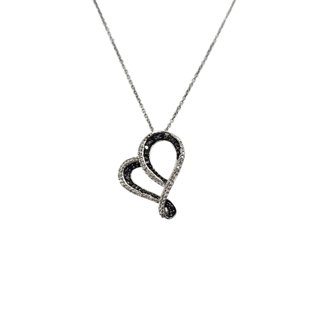Black and White Diamond Heart Pendant