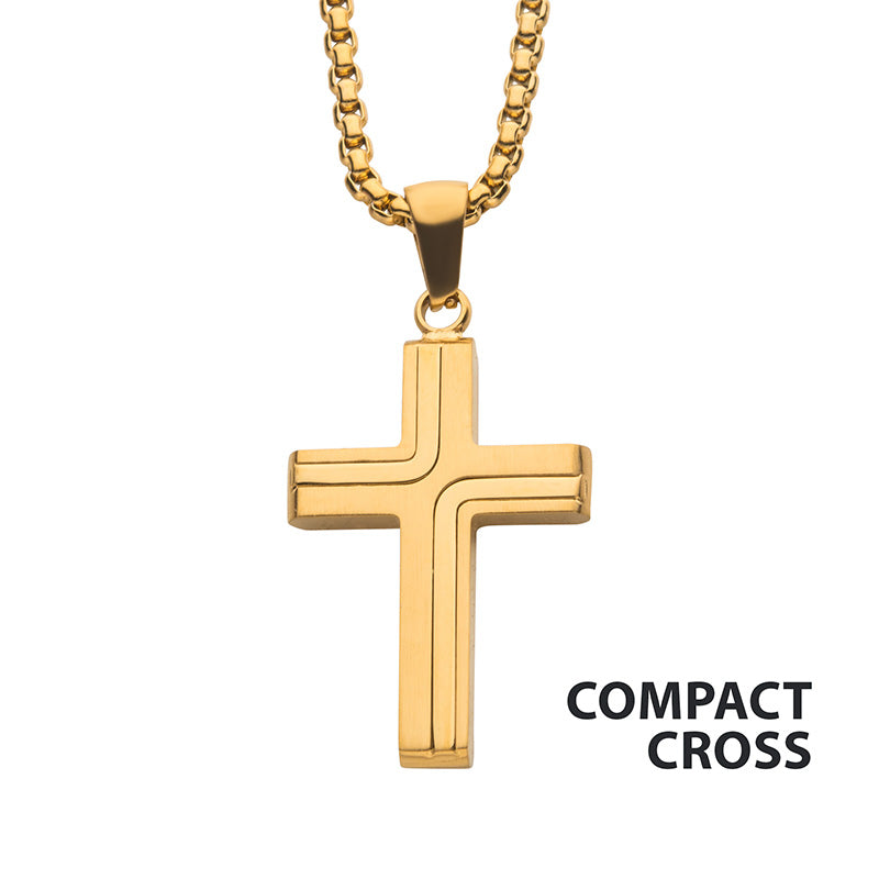 Stainless Steel and Gold Cross Drop Pendant
