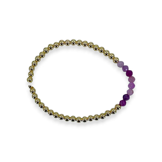 Gold Filled Beaded Bracelet with Faceted Ruby Bar