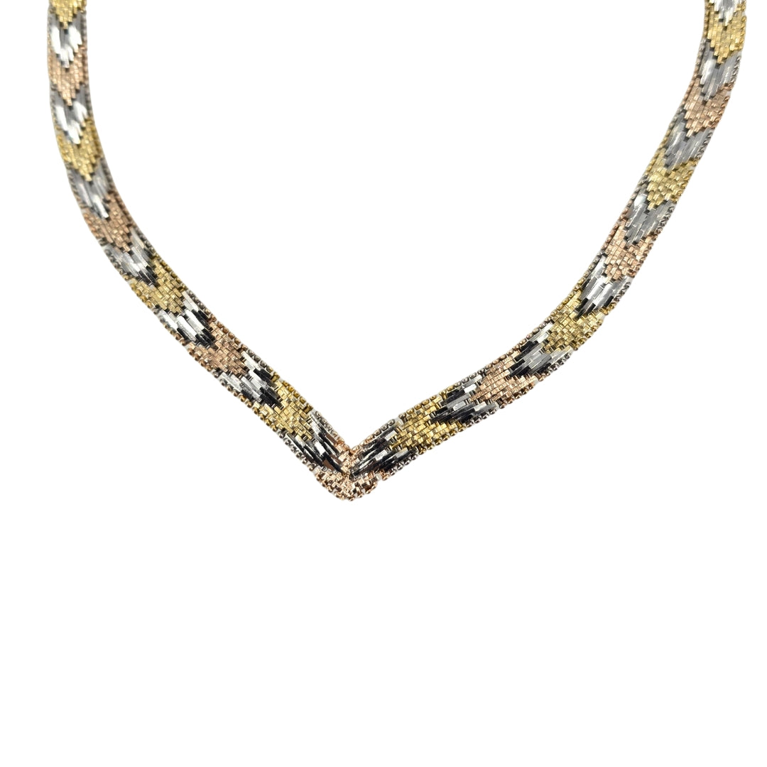 Tri-Color Vee Riccio Necklace