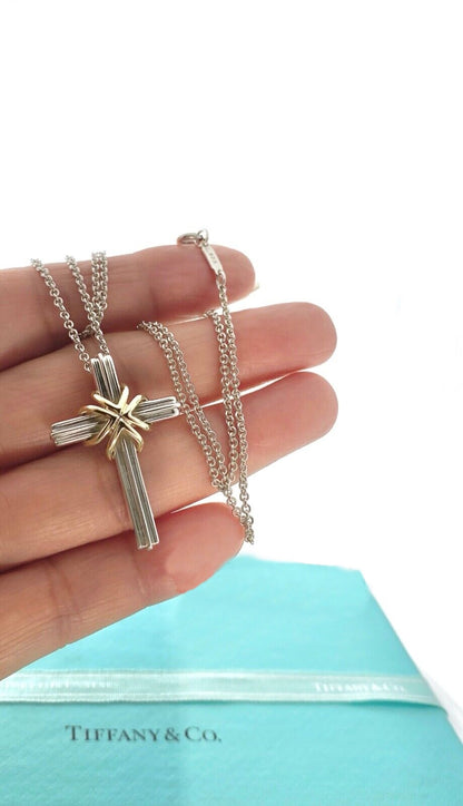 Vintage Tiffany Two Tone Cross Necklace