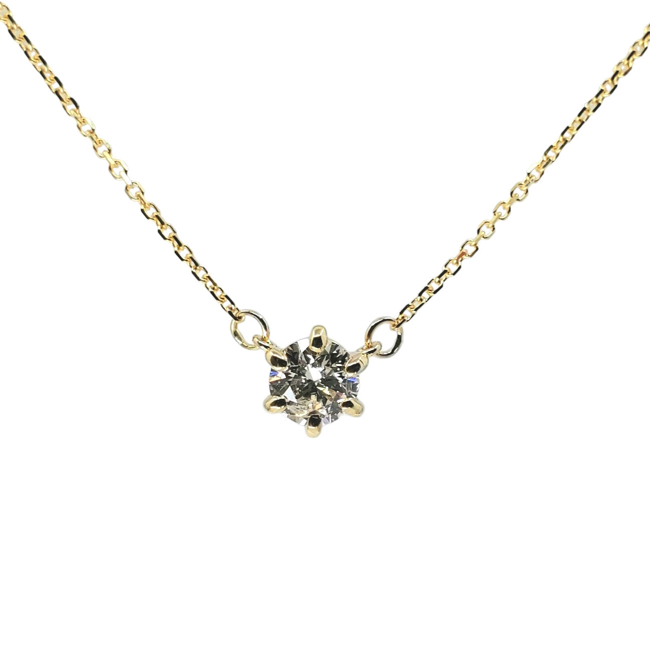 Yellow Gold Six Prong Set Diamond Station Necklace