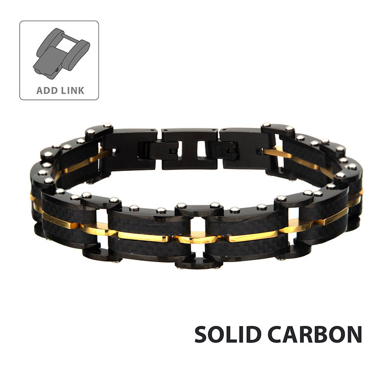 Stainless Steel Carbon Fiber and Gold Adjustable Bracelet