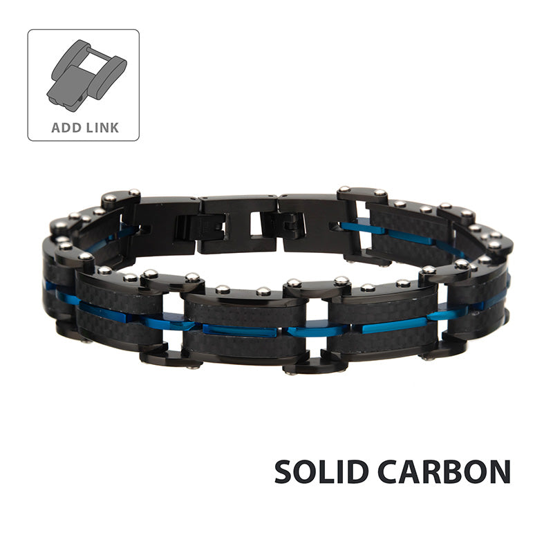 Black Carbon Fiber and Blue IP Link Stainless Steel Bracelet