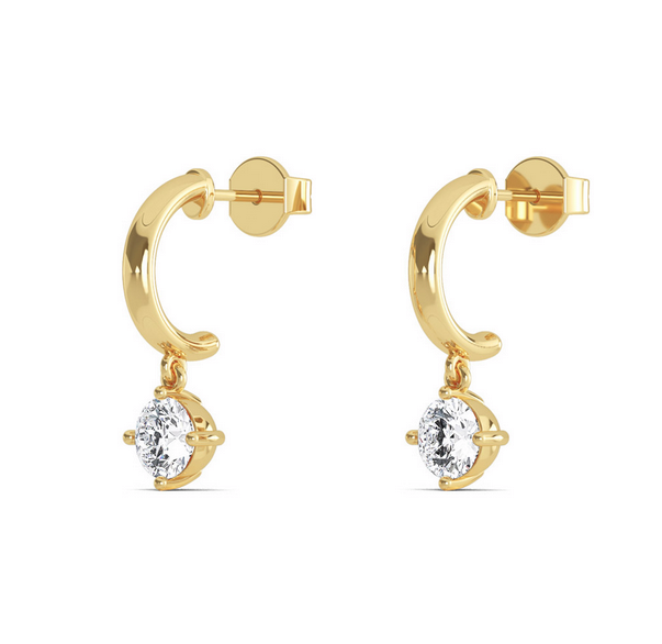 White Gold Half Hoop Dangle Diamond Earrings