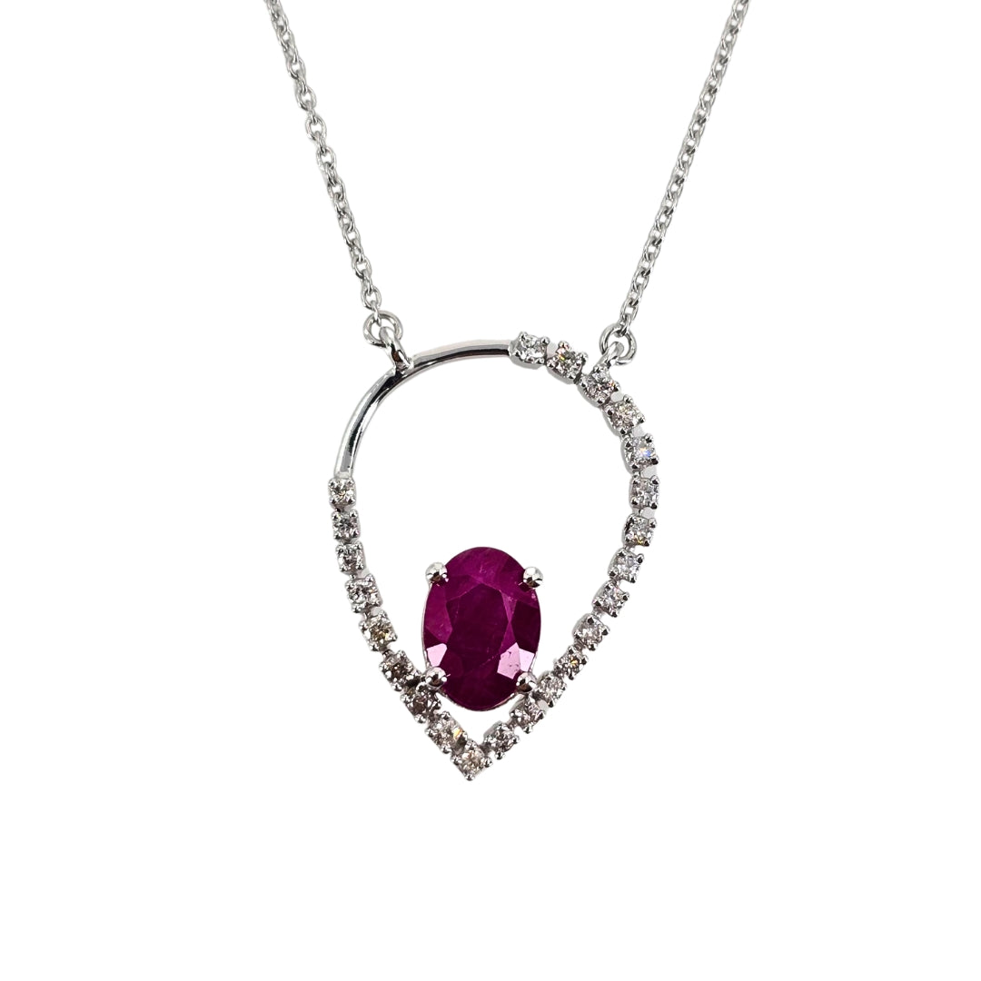 White Gold Ruby Teardrop Necklace
