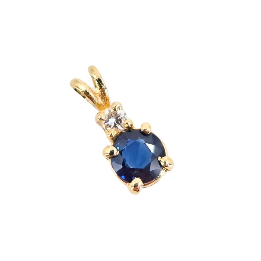 Round Sapphire and Diamond Drop Pendant
