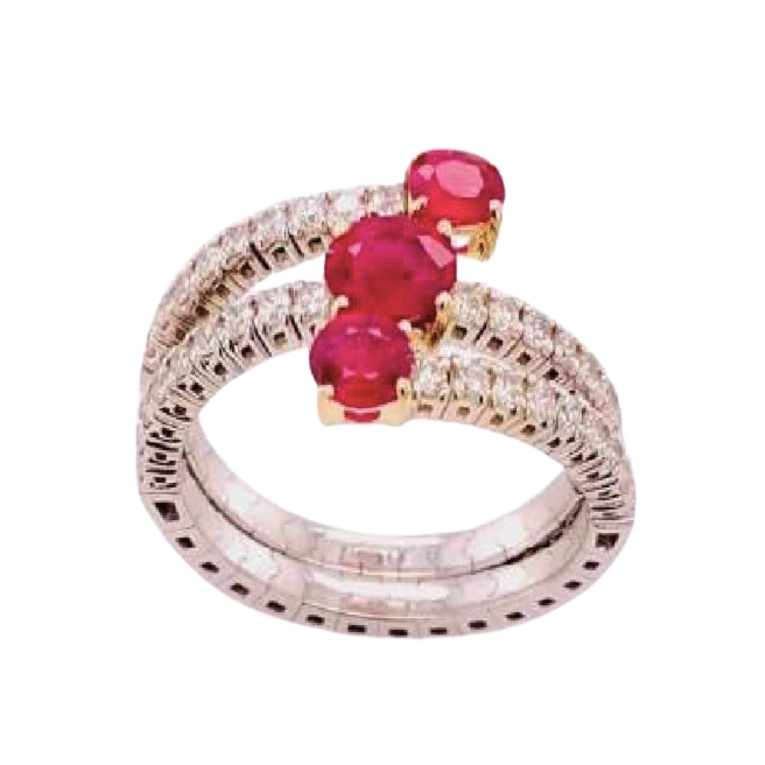 Yellow Gold Diamond and Ruby Split Shank Fashion Ring