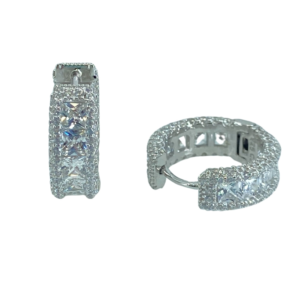 White Sterling Silver Cz Huggy Earrings