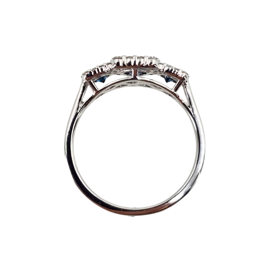 White Gold Blue Diamond Three Stone Ring