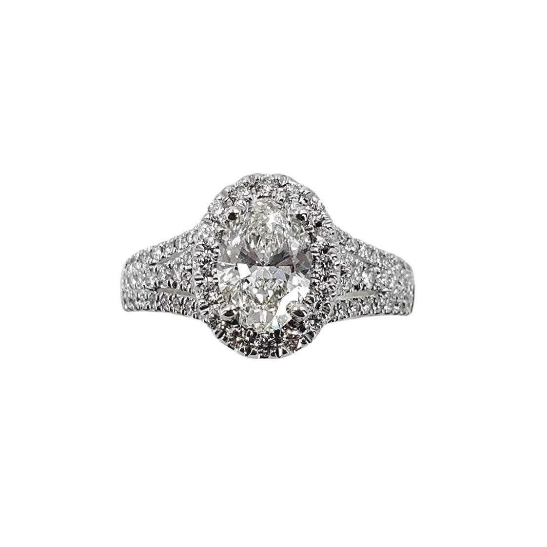 White Gold Triple Split Shank Halo Engagement Ring