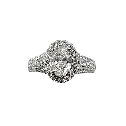 White Gold Triple Split Shank Halo Engagement Ring