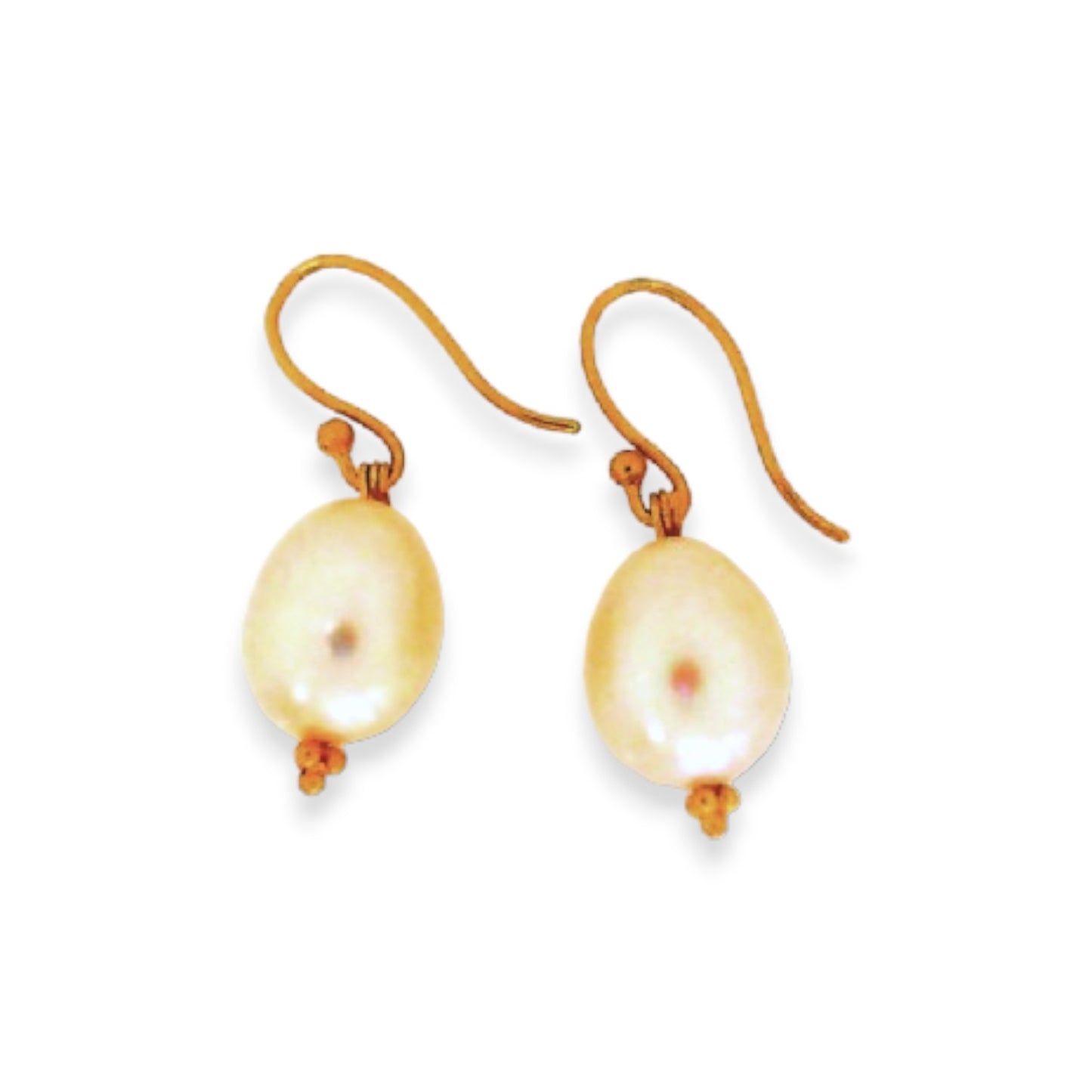 Yellow Gold Tear Drop Pearl Shepherd Hook Earrings