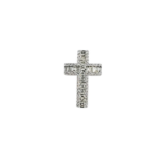 White Gold Baguette Diamond Cross Pendant