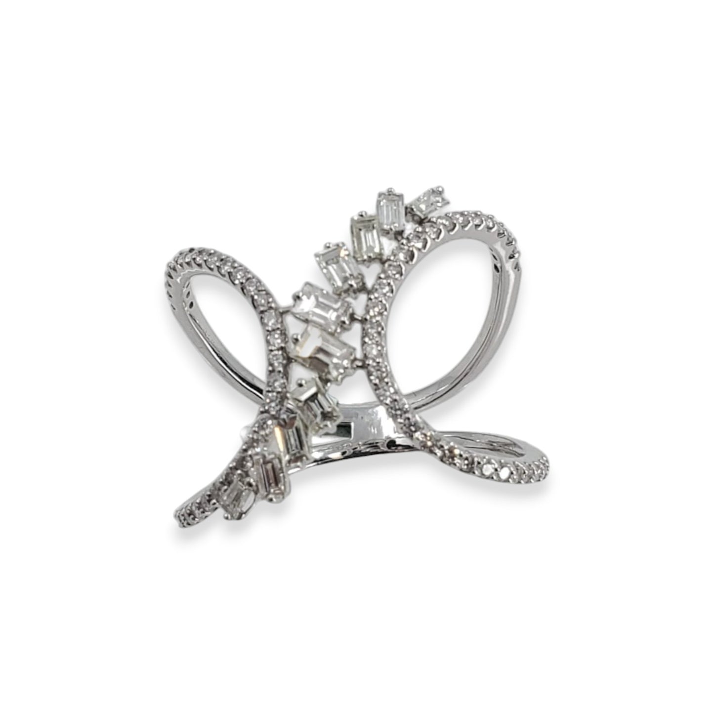 White Gold Baguette and Round Diamond Fashion Ring