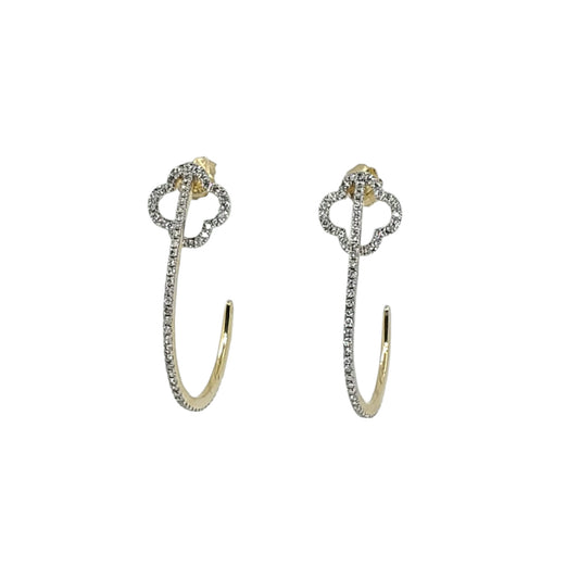 Yellow Gold Quatrefoil J-Hoop Diamond Earrings
