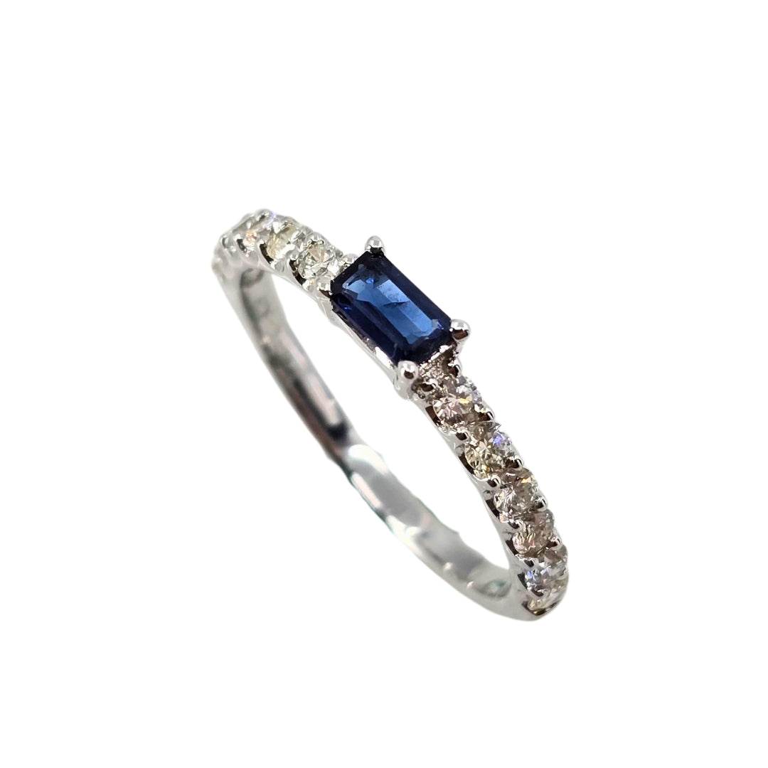 White Gold Baguette Sapphire and Diamond Stackable Ring
