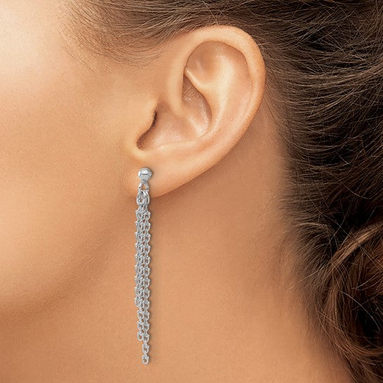 White Sterling Silver Three Strand Chain Drop Earrings