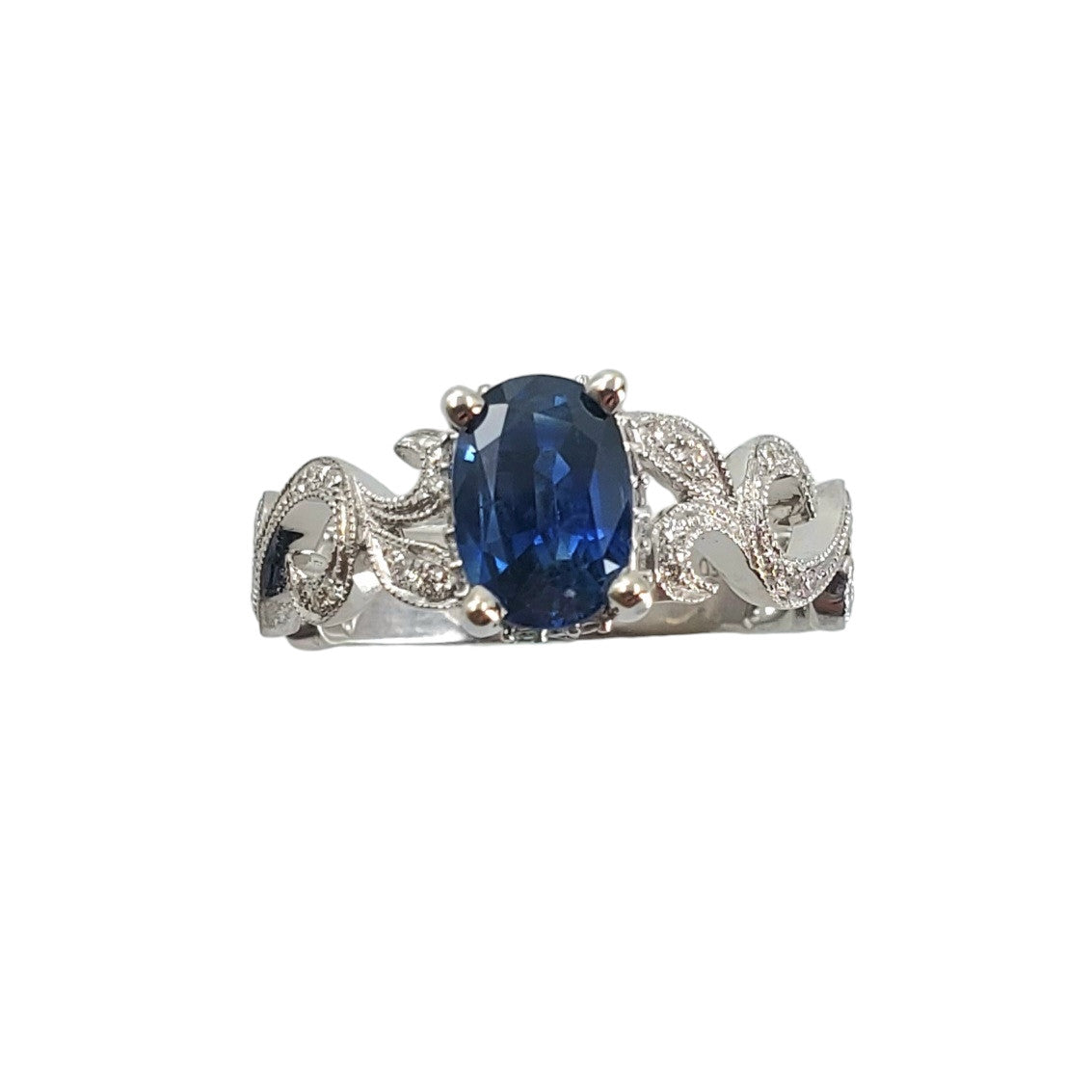 White Gold Filigree Sapphire and Diamond Ring