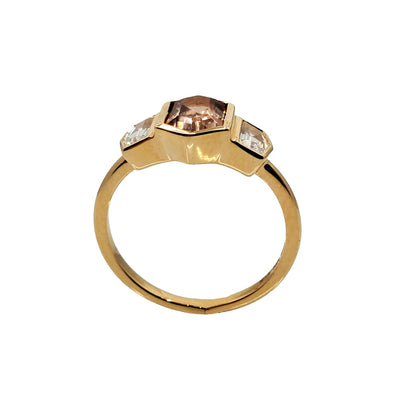 Yellow Gold Sunstone and Moonstone Ring