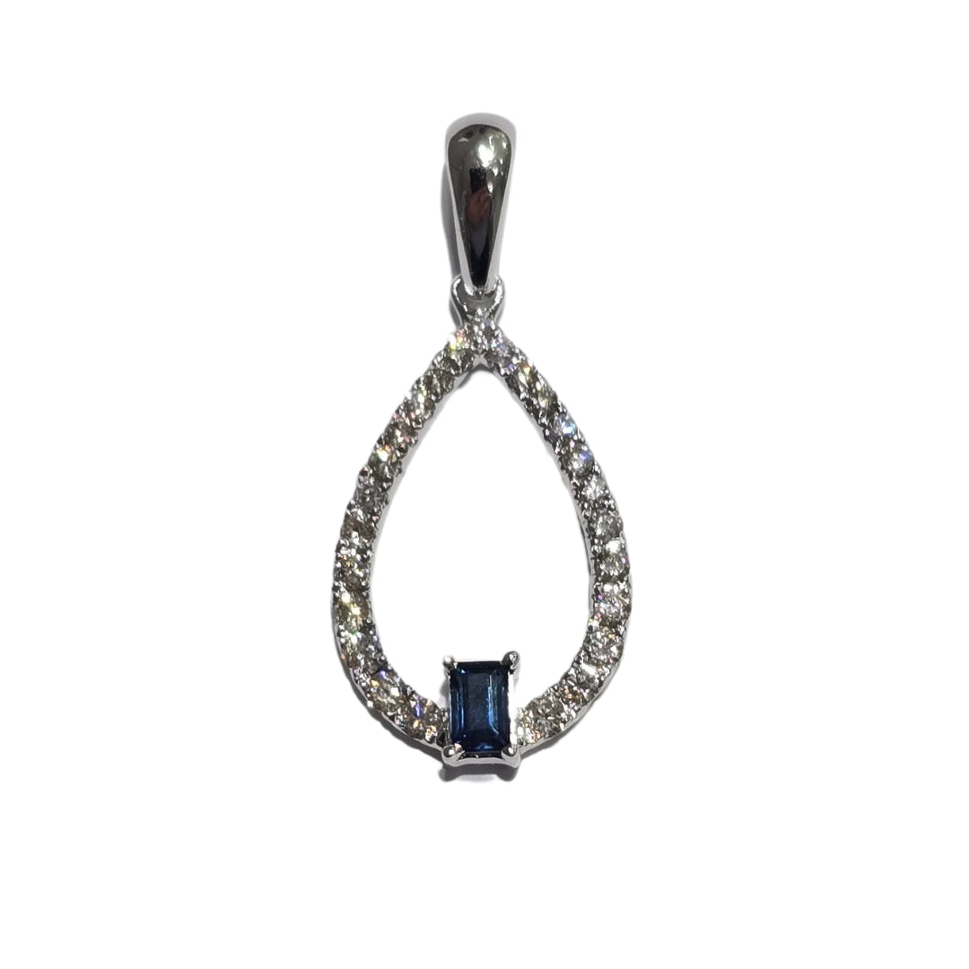 White Gold Baguette Sapphire Teardrop Pendant