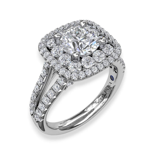 White Polished Gold Halo Diamond Engagement Ring