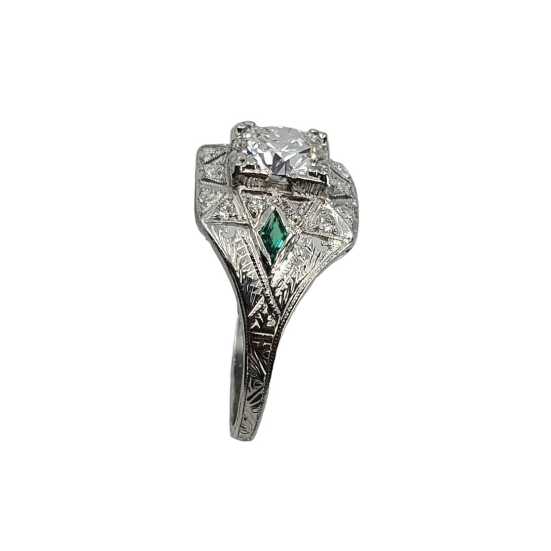 Vintage Platinum Filigree Ring with Lab Grown Diamond Center