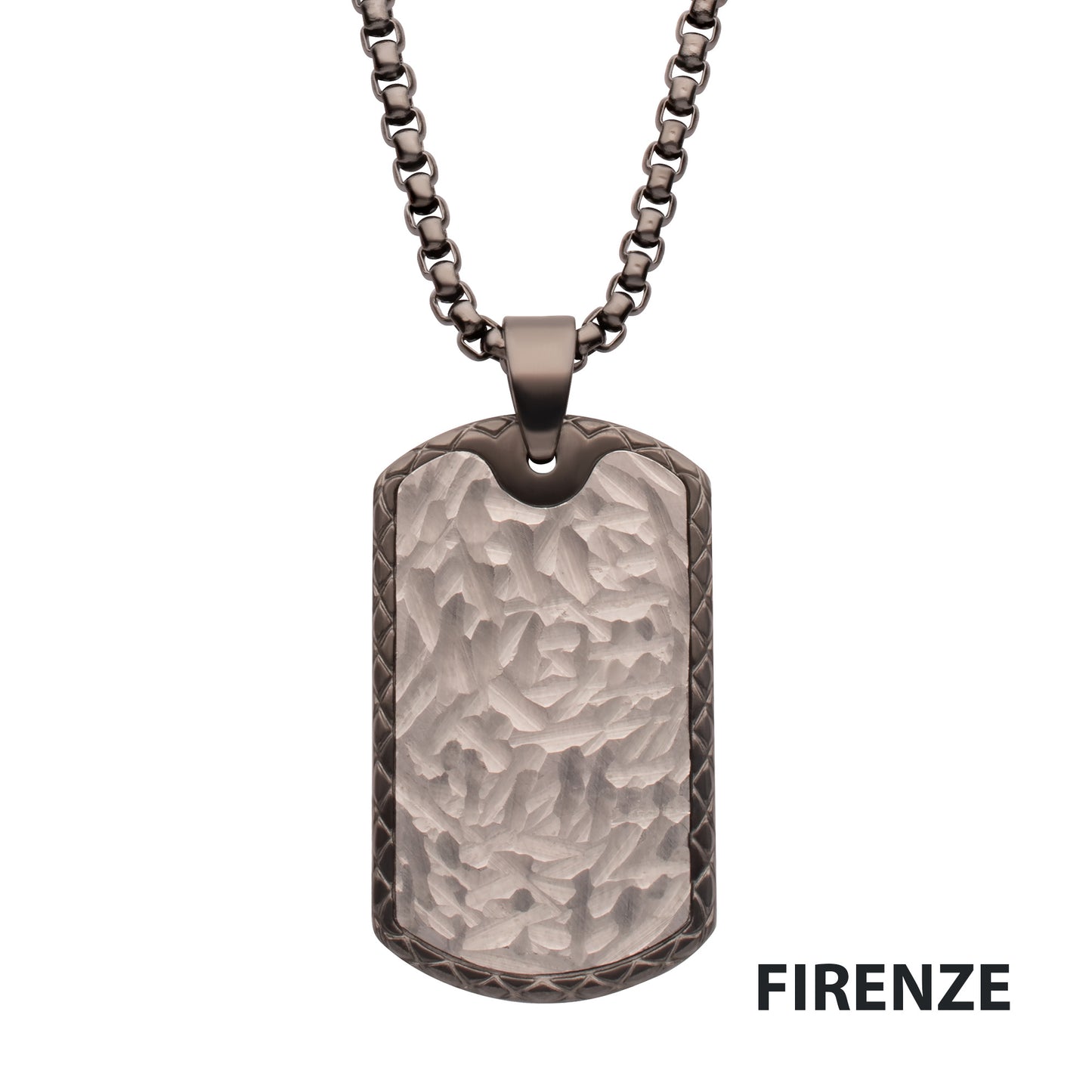 Gun Metal IP Stainless Steel Firenze Pendant with Box Chain