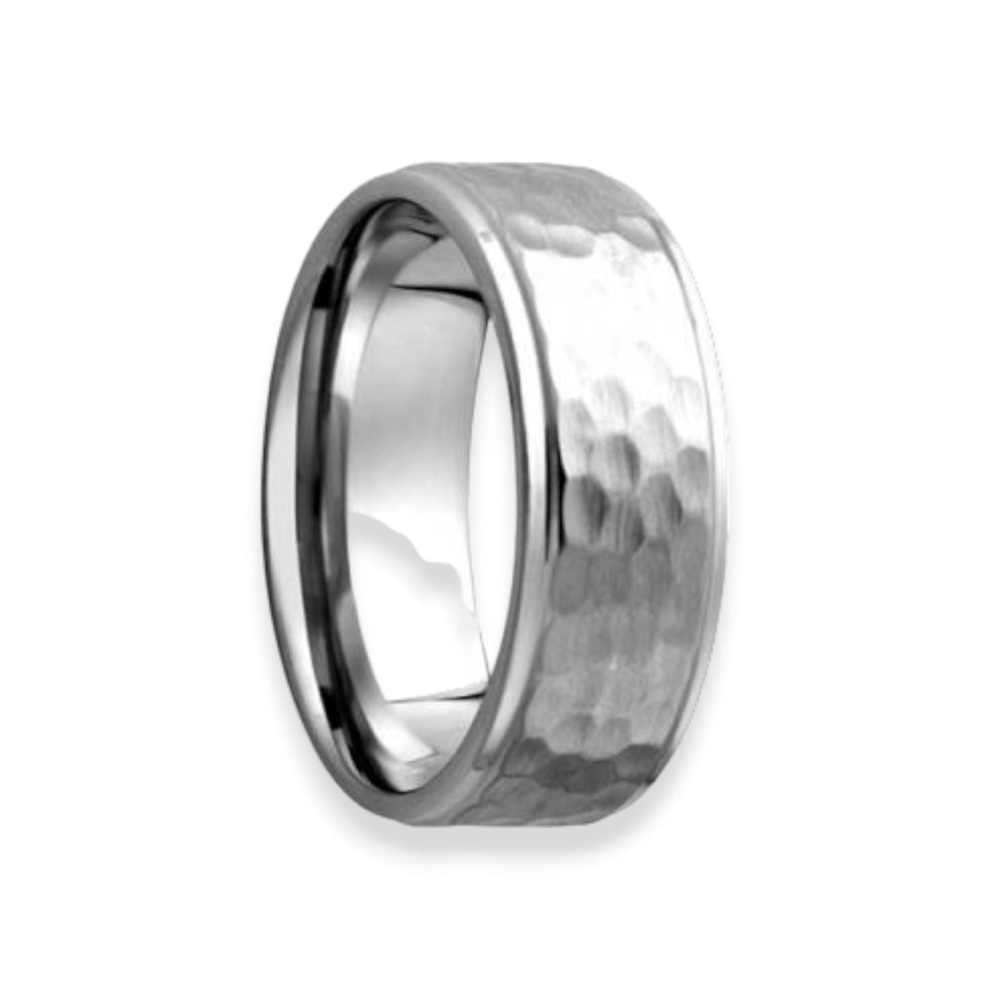 White Cobalt Chrome Hammered Flat Wedding Band