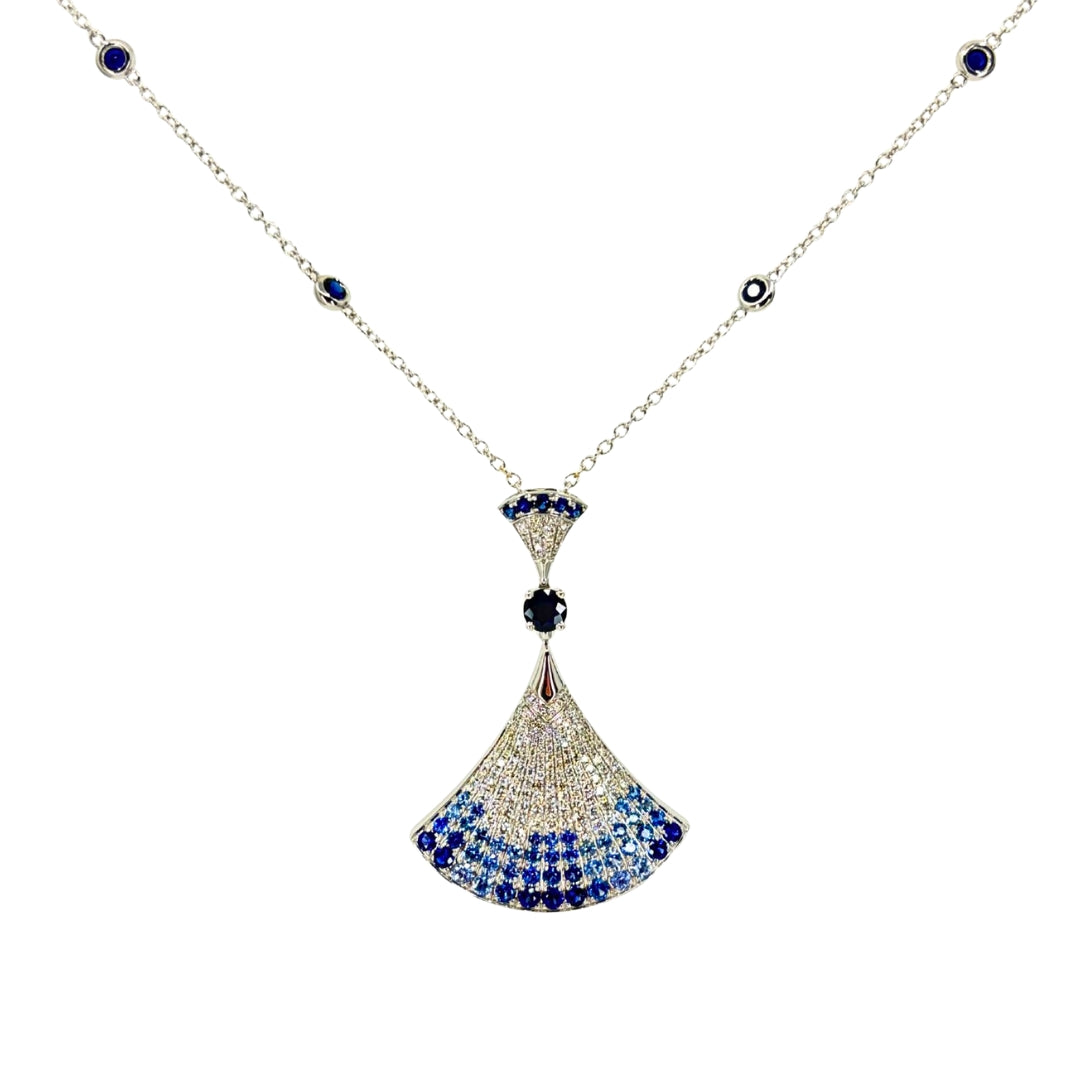 Round Sapphire Fan Necklace
