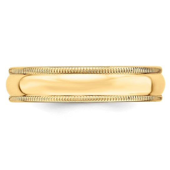 Yellow Gold Half Round Milgrain Wedding Band