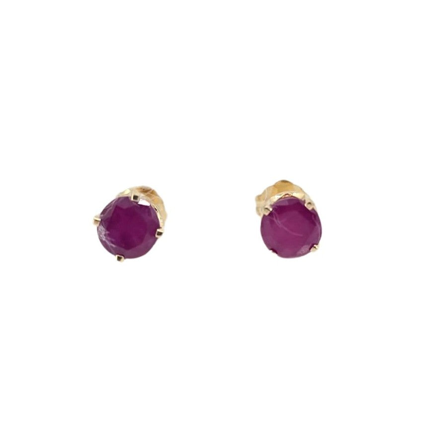 Yellow Gold Round Ruby Stud Earrings