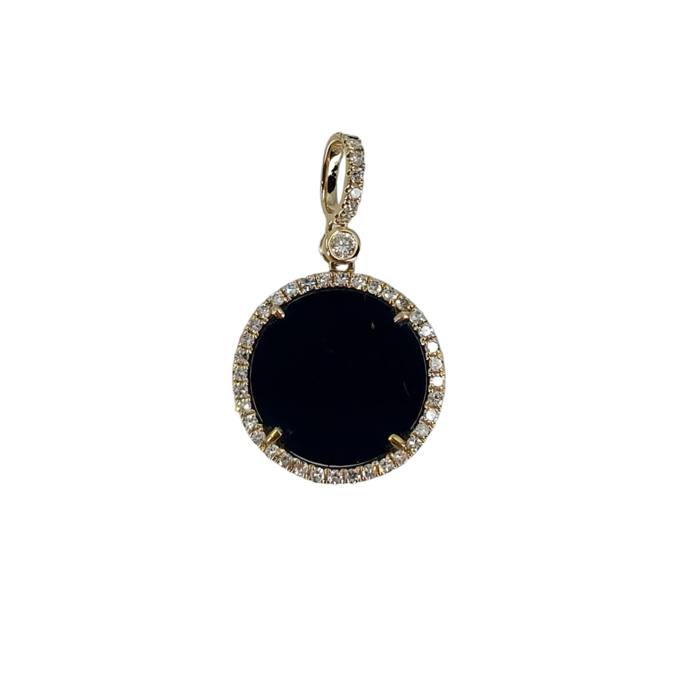 Reversible Yellow Gold Diamond and Onyx Disc Pendant