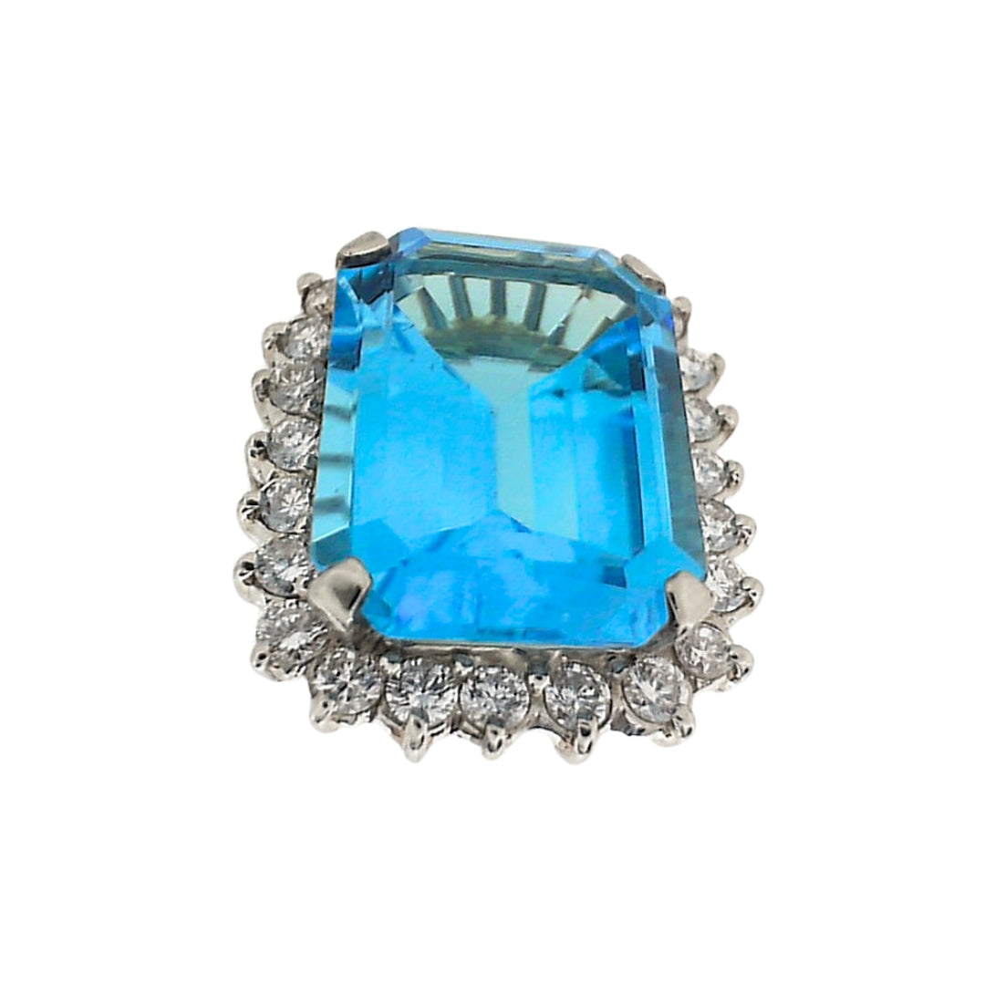 Emerald Cut Aqua and Diamond Cocktail Ring