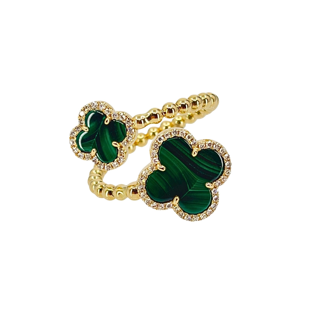 Yellow Gold Fantasy Cut Malachite Ring
