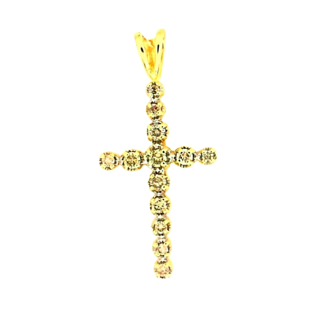 Yellow Gold Round Diamond Cross Pendant