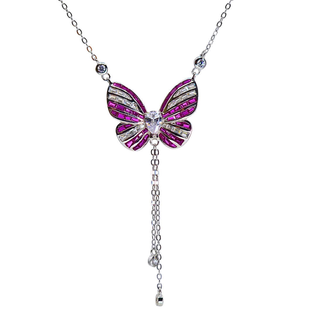 Sterling Silver Red Crystal Butterfly Necklace