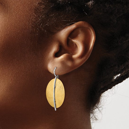Two Tone Sterling Silver Oval Shield Earrings
