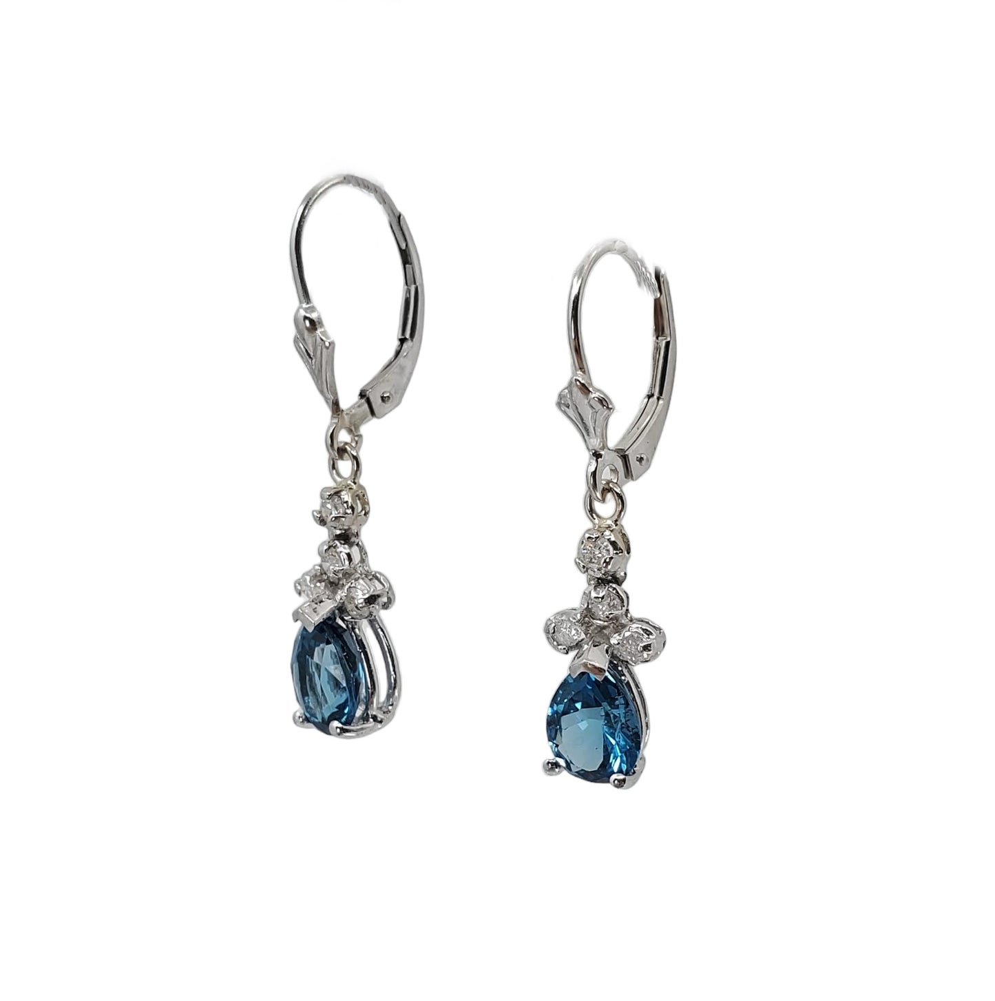 White Gold Blue Topaz and Diamond Earrings