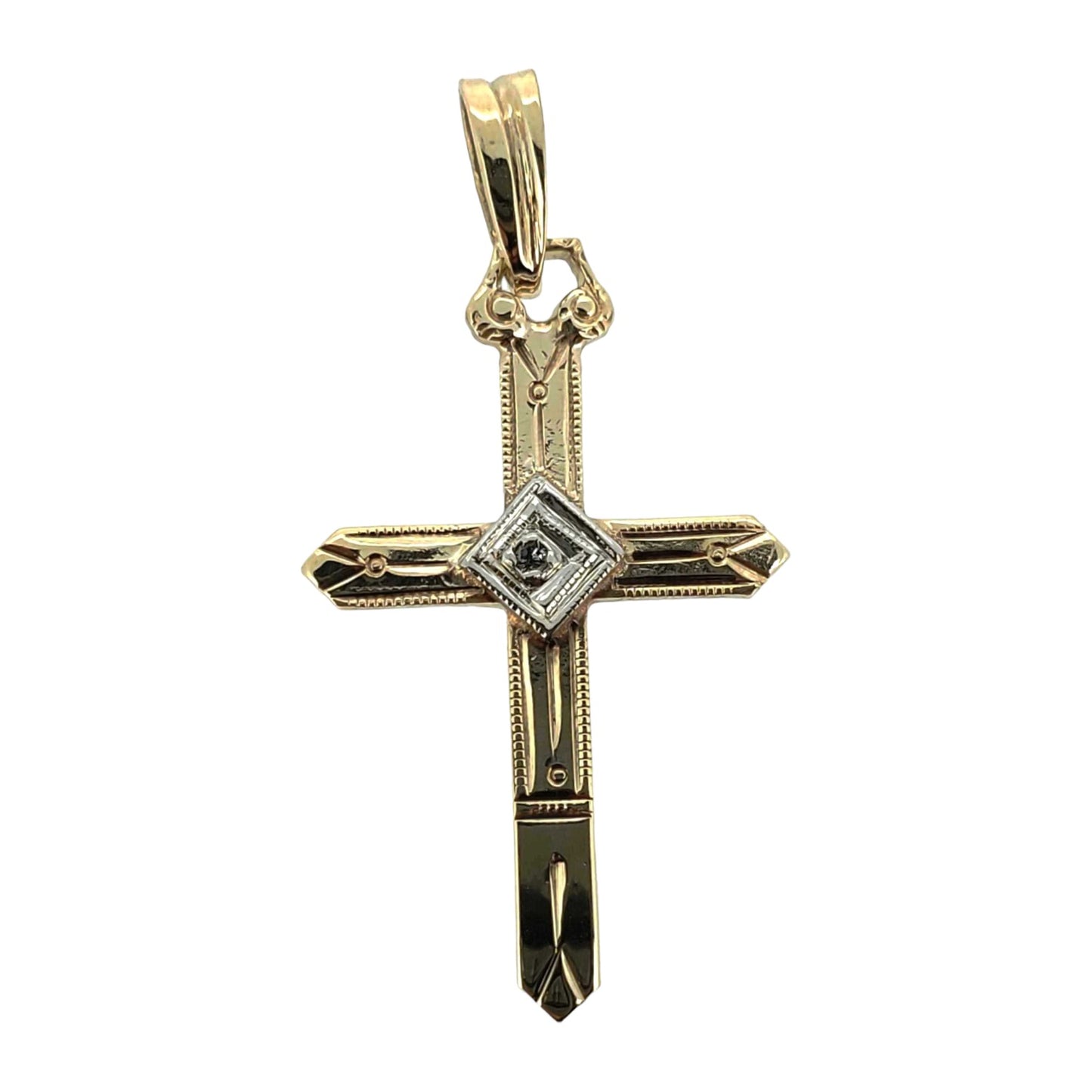 Two Tone Cross Pendant with Diamond Accent