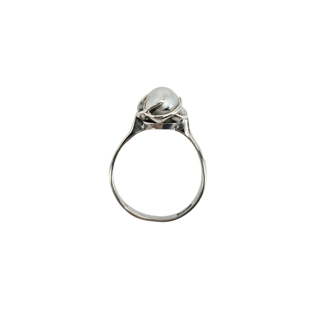 Vintage Sterling Silver Twist Setting Pearl Ring