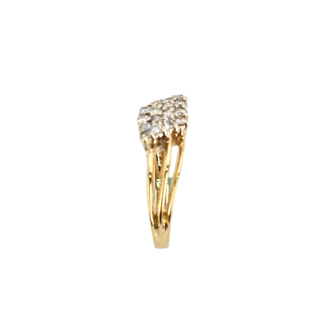 Yellow Gold Diamond Cluster Split Shank Ring
